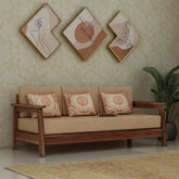 Minimal Solid Sheesham Wood 5 Seater Sofa Set With Coffee Table (3+1+1, Natural Finish)